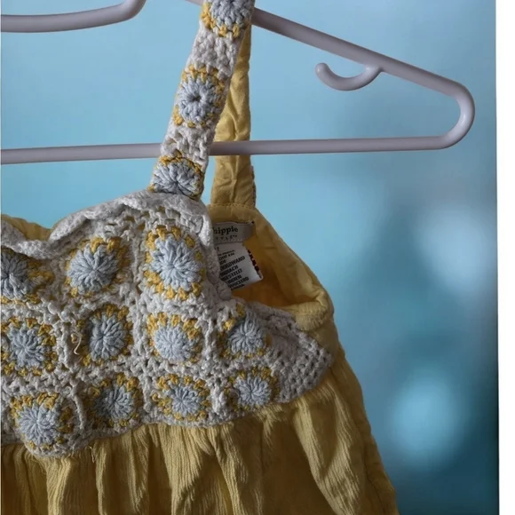 Haute Hippie Crochet Dress Girls 5t Yellow Sunflower Boho Baby Naturals - Picture 3 of 9